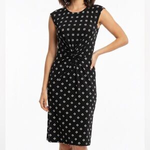 38 Ralph Lauren Geometric Print Midi Dress | Size 14 | Stretch Knot Front